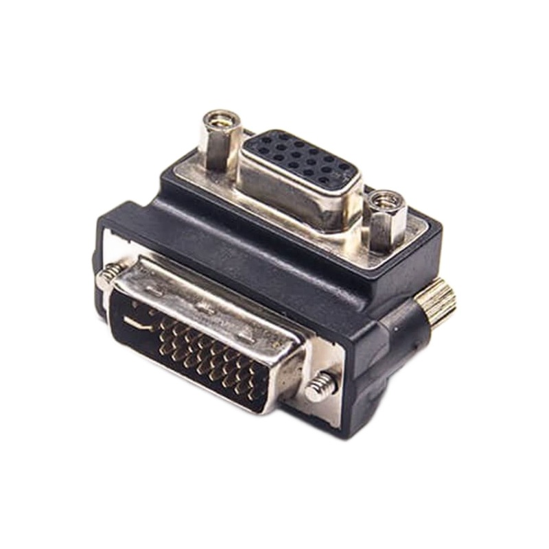 Adaptateur DVI vers VGA coudé à 90 degrés, fiche DVI-I 24+5 et prise Adaptateur DVI vers VGA coudé à 90 degrés, fiche DVI-I 24+5 et prise, vue principale