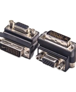 Adaptateur DVI vers VGA coudé à 90 degrés, fiche DVI-I 24+5 et prise, vue de face