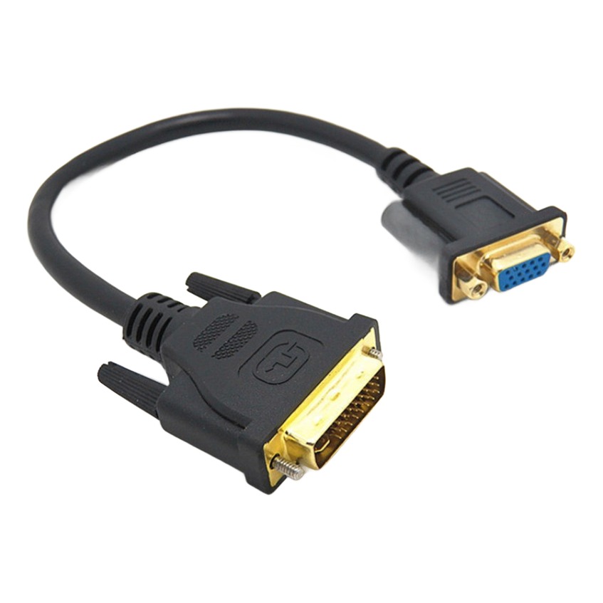 Adaptateur DVI vers VGA en câble court de 30 cm, fiche DVI-I 24+5 Adaptateur DVI vers VGA en câble court de 30 cm, fiche DVI-I 24+5, vue de trois quarts