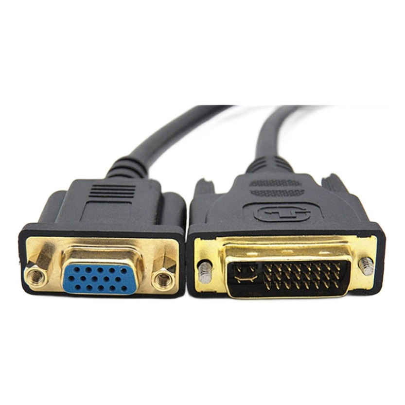 Adaptateur DVI vers VGA en câble court de 30 cm, fiche DVI-I 24+5 Adaptateur DVI vers VGA en câble court de 30 cm, fiche DVI-I 24+5, vue de face