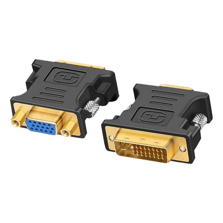 Adaptateur DVI VGA, DVI-I 24+5 mâle vers VGA femelle, noir ou blanc Adaptateur DVI VGA, DVI-I 24+5 mâle vers VGA femelle, noir ou blanc, vue de trois quarts