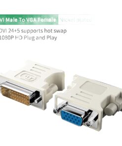 Adaptateur DVI VGA, DVI-I 24+5 mâle vers VGA femelle, noir ou blanc, vue de face