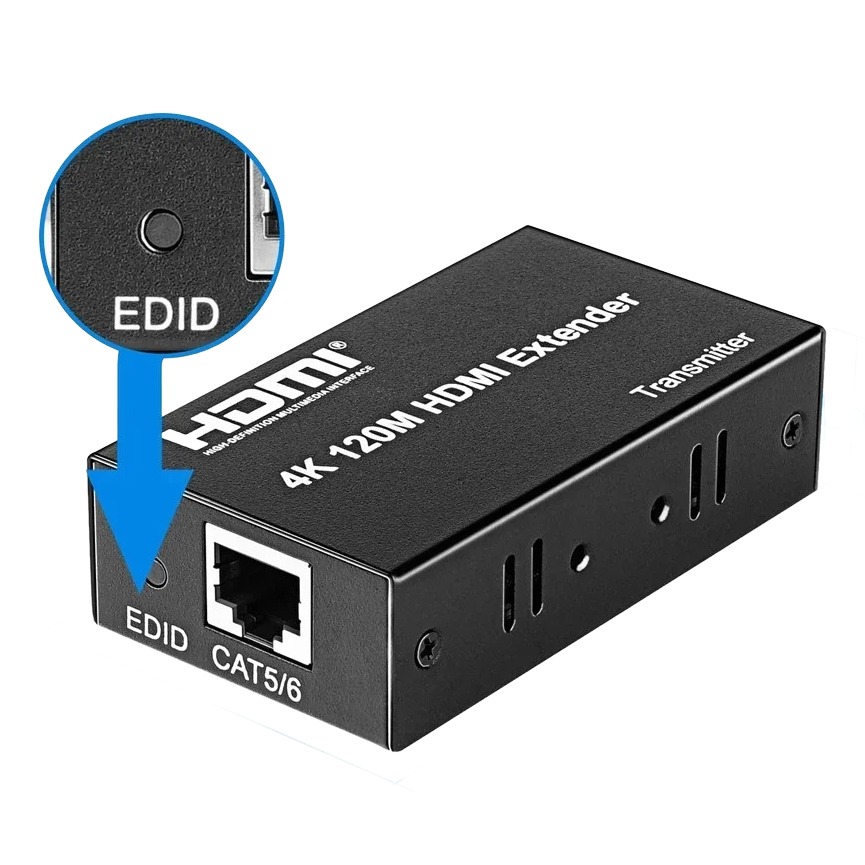 Adaptateur Ethernet HDMI 4K en émetteur et récepteur, jusqu’à 120 m Adaptateur Ethernet HDMI 4K en émetteur et récepteur, jusqu'à 120 m, vue de trois quarts