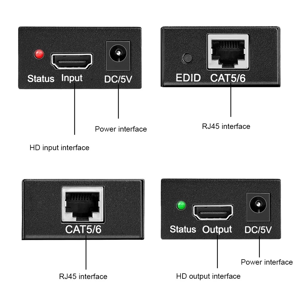 Adaptateur Ethernet HDMI 4K en émetteur et récepteur, jusqu’à 120 m Adaptateur Ethernet HDMI 4K en émetteur et récepteur, jusqu'à 120 m, vue de face