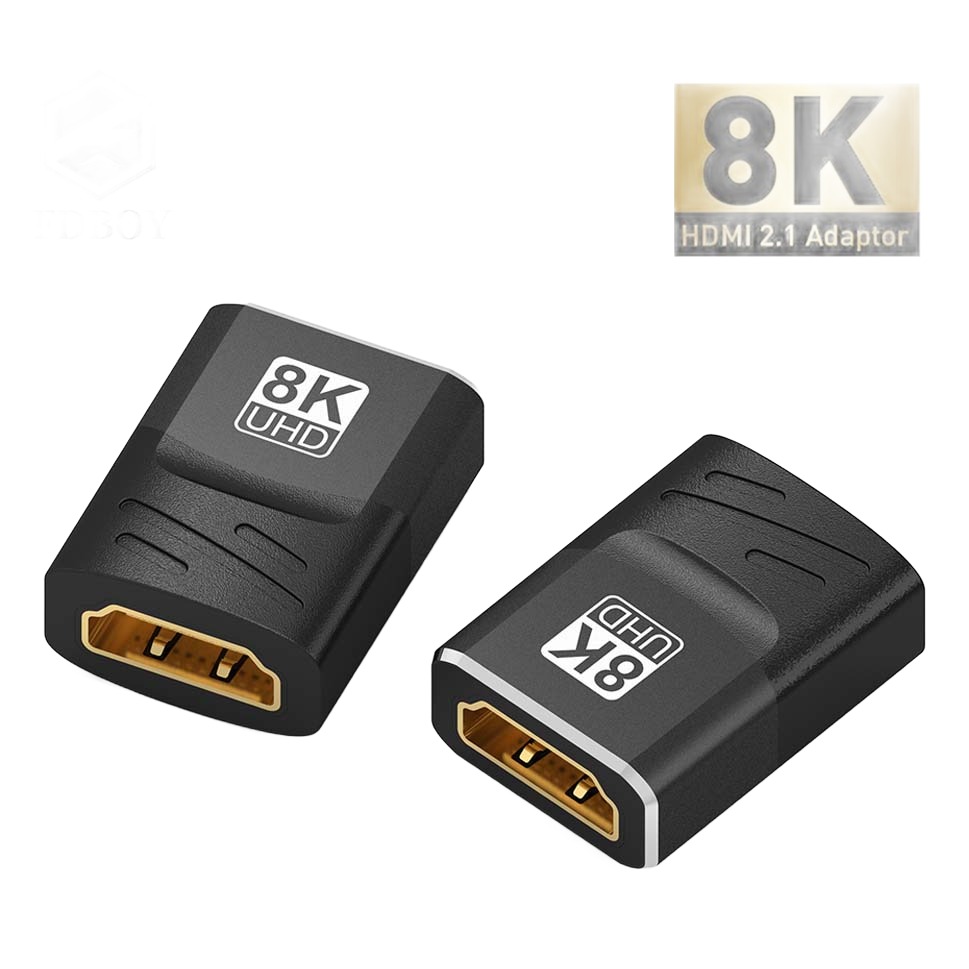 Adaptateur HDMI femelle femelle 8K, raccord pour deux câbles HDMI Adaptateur HDMI femelle femelle 8K, raccord pour deux câbles HDMI, vue de trois quarts