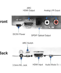 Adaptateur HDMI optique 4K 60 Hz avec ARC, sorties TOSLINK, RCA et jack, vue arriere