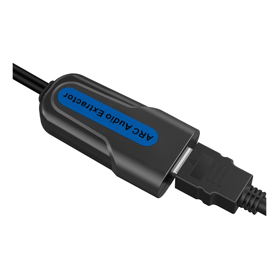 Adaptateur HDMI optique ARC pour barre de son et téléviseur Adaptateur HDMI optique ARC pour barre de son et téléviseur, vue de trois quarts