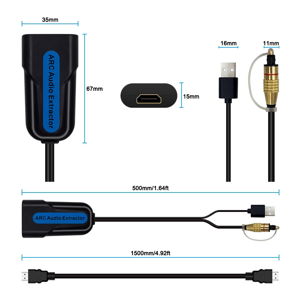 Adaptateur HDMI optique ARC pour barre de son et téléviseur Adaptateur HDMI optique ARC pour barre de son et téléviseur, detail