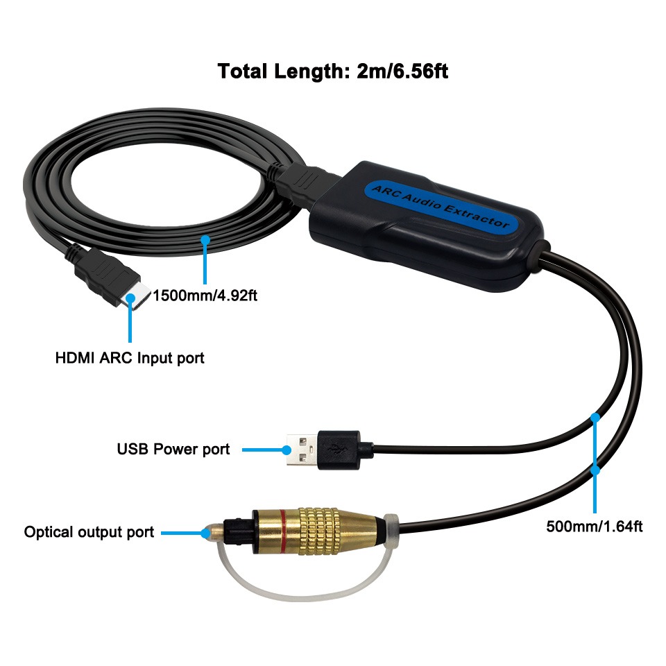 Adaptateur HDMI optique ARC pour barre de son et téléviseur Adaptateur HDMI optique ARC pour barre de son et téléviseur, vue de profil