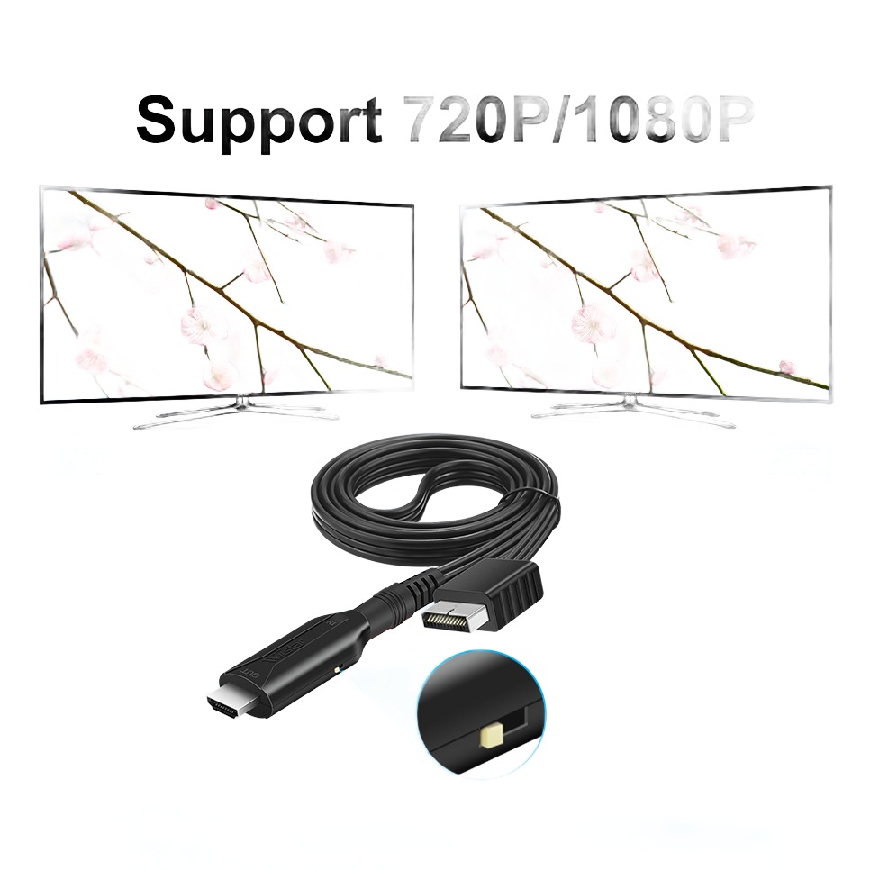 Adaptateur HDMI PS2 en câble, alimenté par USB, 720p ou 1080p Adaptateur HDMI PS2 en câble, alimenté par USB, 720p ou 1080p, vue de trois quarts