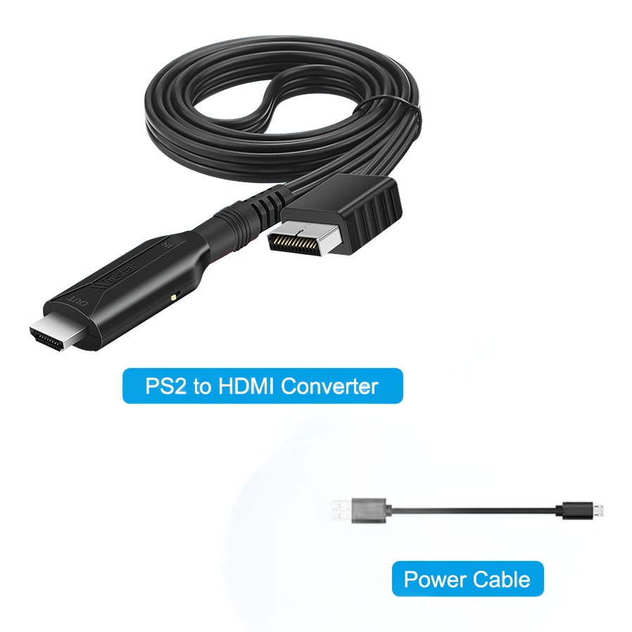 Adaptateur HDMI PS2 en câble, alimenté par USB, 720p ou 1080p Adaptateur HDMI PS2 en câble, alimenté par USB, 720p ou 1080p, vue arriere