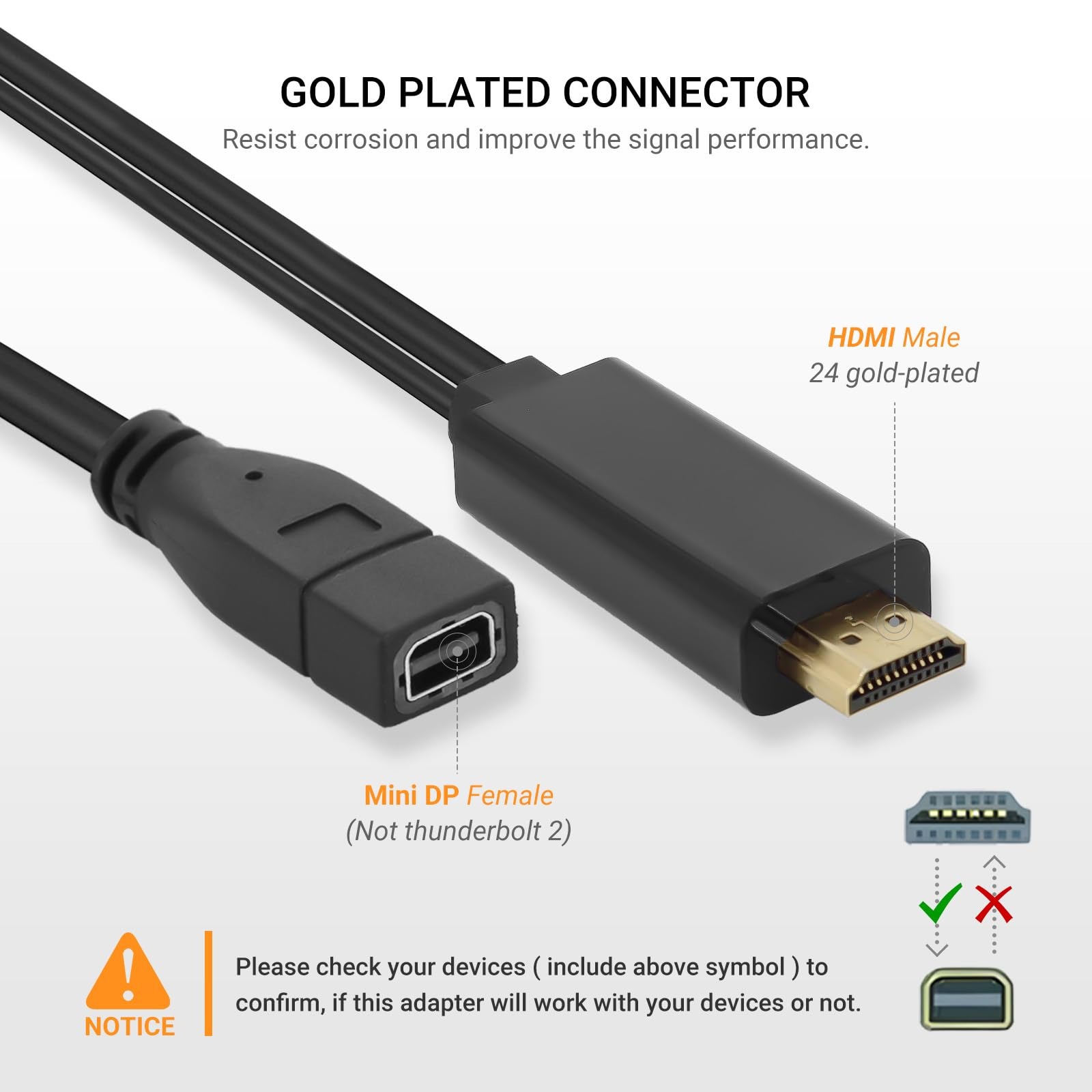 Adaptateur HDMI vers Mini DisplayPort 4K 60 Hz avec alimentation USB Adaptateur HDMI vers Mini DisplayPort 4K 60 Hz avec alimentation USB, vue de face