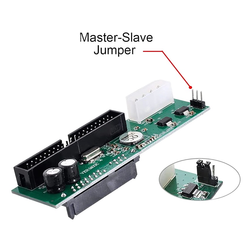 Adaptateur IDE SATA pour un disque SATA sur une carte IDE Adaptateur IDE SATA pour un disque SATA sur une carte IDE, vue de profil