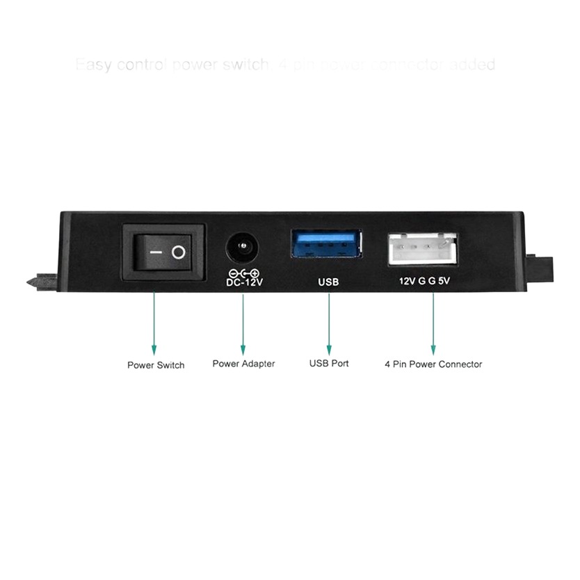 Adaptateur IDE USB 3.0 en boîtier, avec interrupteur et bloc secteur Adaptateur IDE USB 3.0 en boîtier, avec interrupteur et bloc secteur, vue de trois quarts