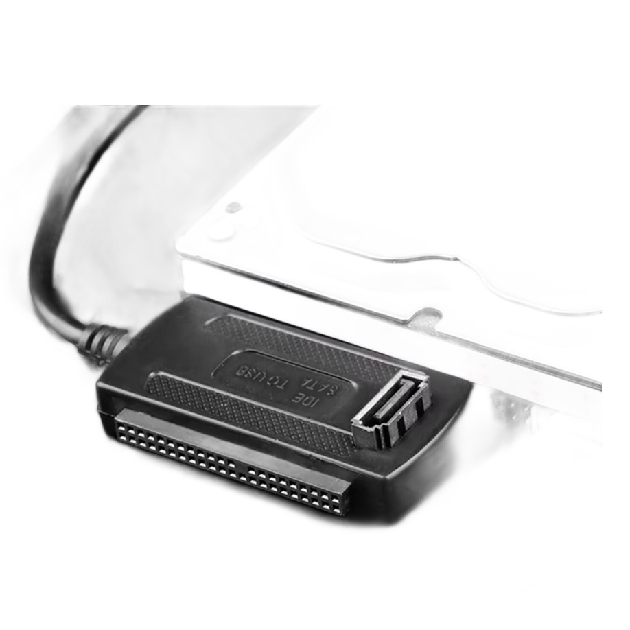 Adaptateur IDE USB 3 en 1 pour disques IDE et SATA, avec alimentation Adaptateur IDE USB 3 en 1 pour disques IDE et SATA, avec alimentation, vue de face