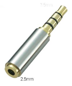 Adaptateur jack 2,5 vers 3,5 mm stéréo doré, ou sens inverse, detail