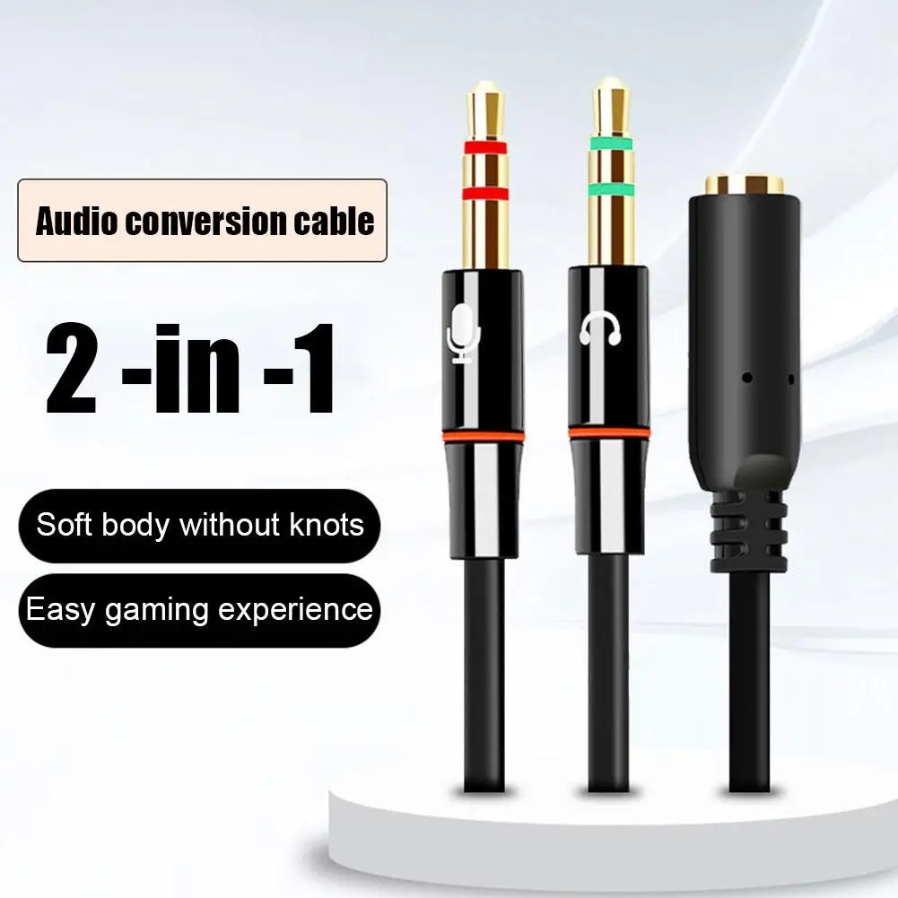 Adaptateur jack casque micro, une prise 3,5 mm vers deux fiches séparées Adaptateur jack casque micro, une prise 3,5 mm vers deux fiches séparées, vue de face