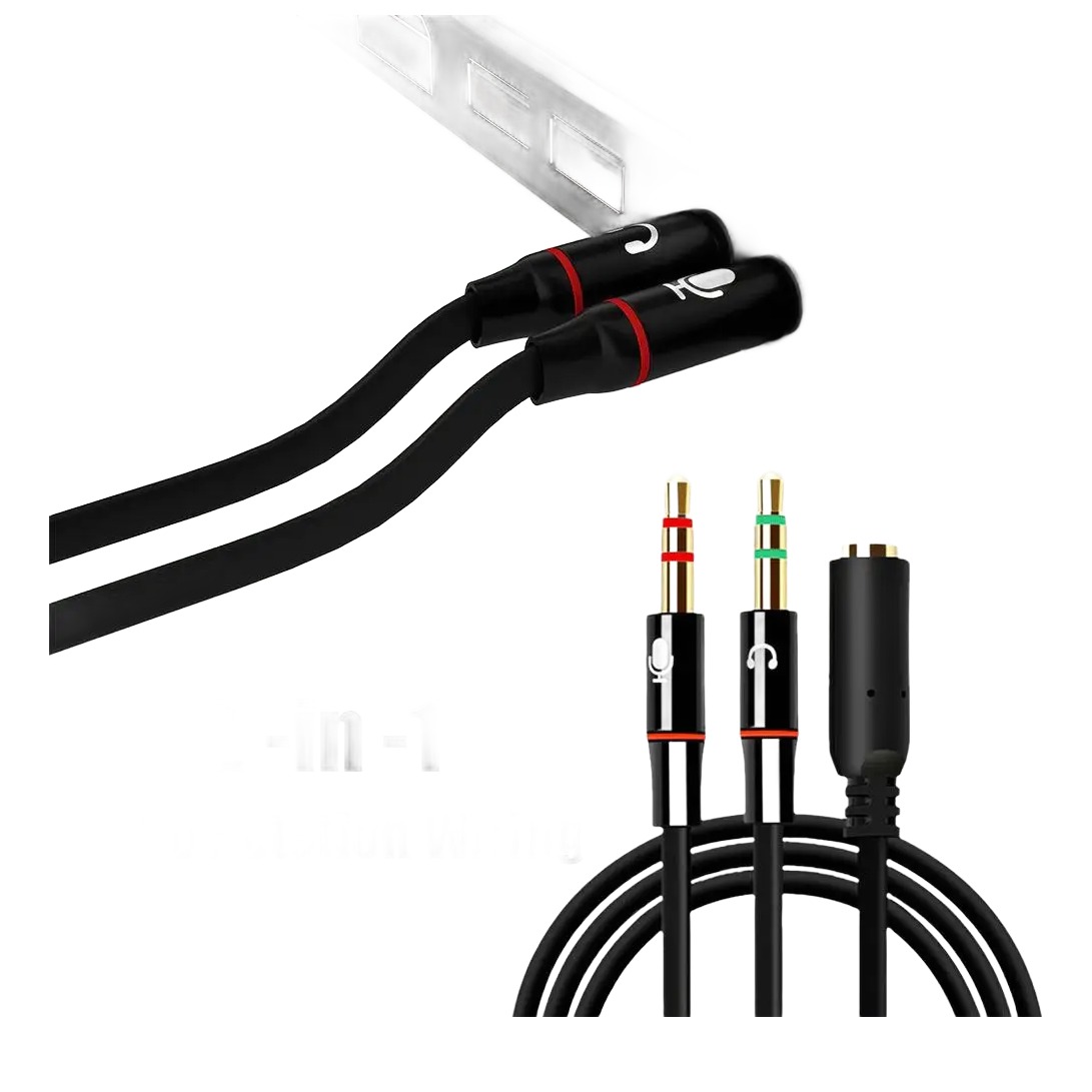 Adaptateur jack casque micro, une prise 3,5 mm vers deux fiches séparées Adaptateur jack casque micro, une prise 3,5 mm vers deux fiches séparées, vue arriere