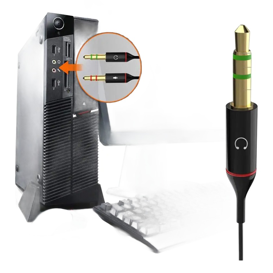 Adaptateur jack casque micro, une prise 3,5 mm vers deux fiches séparées Adaptateur jack casque micro, une prise 3,5 mm vers deux fiches séparées, vue de profil