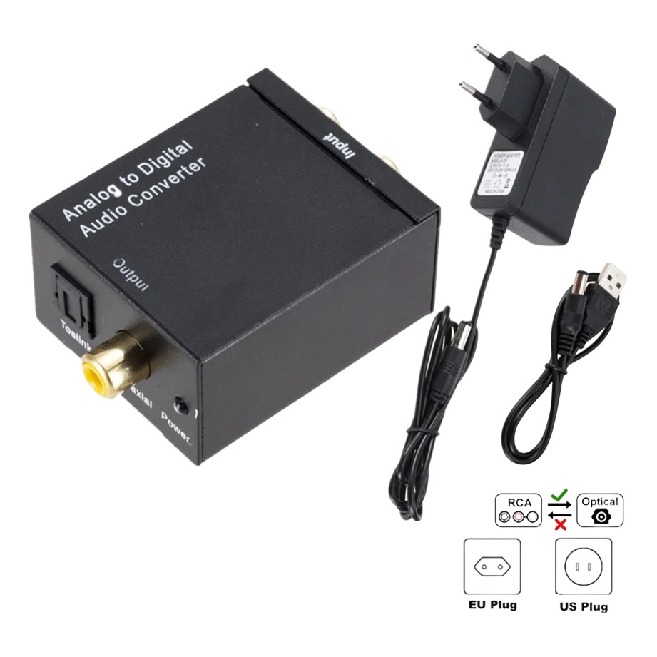 Adaptateur optique RCA, du son analogique vers le numérique Adaptateur optique RCA, du son analogique vers le numérique, vue de face