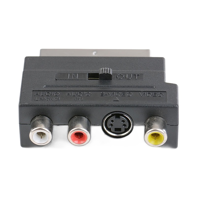 Adaptateur péritel RCA et S-Vidéo avec sélecteur entrée ou sortie Adaptateur péritel RCA et S-Vidéo avec sélecteur entrée ou sortie, vue arriere