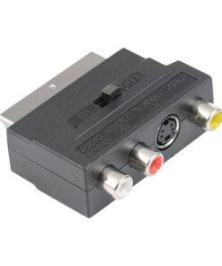 Adaptateur péritel RCA et S-Vidéo avec sélecteur entrée ou sortie, vue de profil