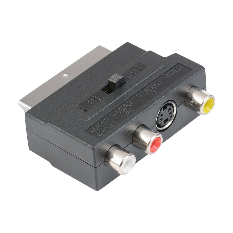 Adaptateur péritel RCA et S-Vidéo avec sélecteur entrée ou sortie Adaptateur péritel RCA et S-Vidéo avec sélecteur entrée ou sortie, vue de profil
