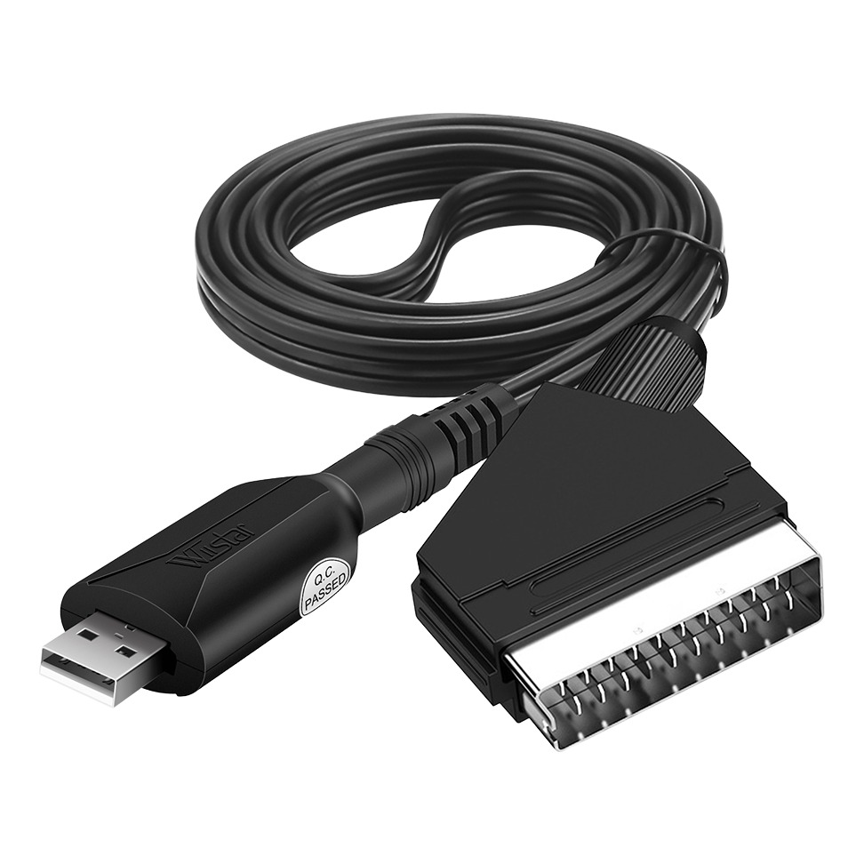 Adaptateur péritel USB de capture vidéo, câble d’un mètre Adaptateur péritel USB de capture vidéo, câble d'un mètre, vue de trois quarts
