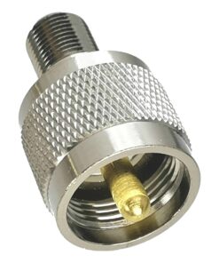 Adaptateur PL259 mâle vers prise F femelle, raccord coaxial droit, vue de face