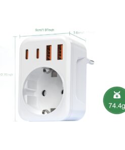 Adaptateur prise Chili type L avec prise Schuko et quatre ports USB, detail