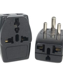 Adaptateur prise Inde trois prises, type D, noir ou blanc, vue de face