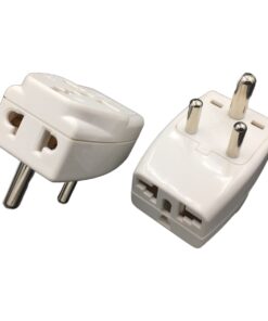 Adaptateur prise Inde trois prises, type D, noir ou blanc, detail