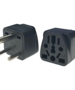Adaptateur prise Inde type D à trois broches rondes, noir ou blanc, vue principale