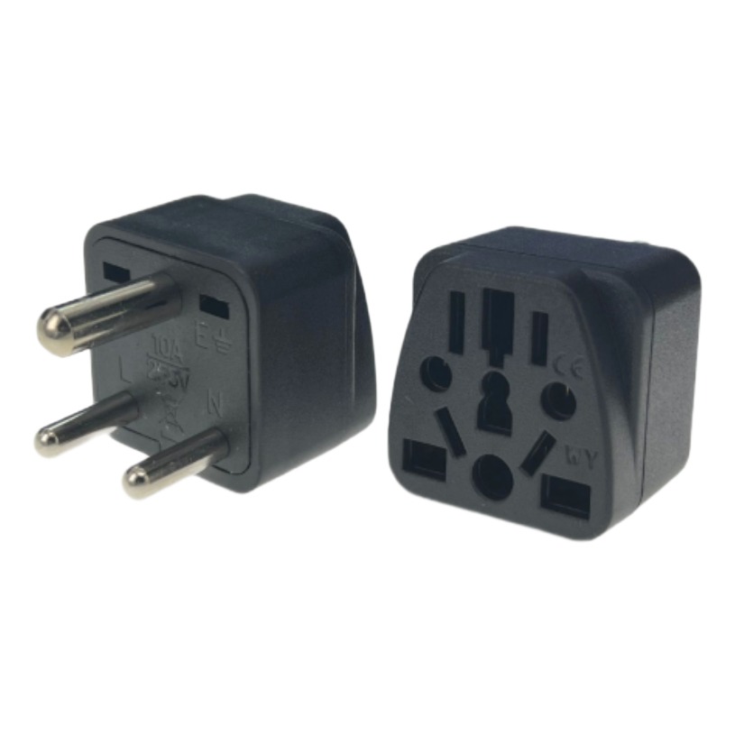 Adaptateur prise Inde type D à trois broches rondes, noir ou blanc Adaptateur prise Inde type D à trois broches rondes, noir ou blanc, vue principale