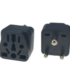 Adaptateur prise Inde type D à trois broches rondes, noir ou blanc, vue de face