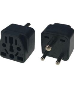 Adaptateur prise Inde type D à trois broches rondes, noir ou blanc, vue de profil