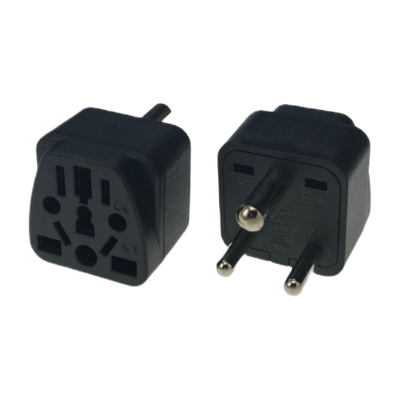 Adaptateur prise Inde type D à trois broches rondes, noir ou blanc Adaptateur prise Inde type D à trois broches rondes, noir ou blanc, vue de profil