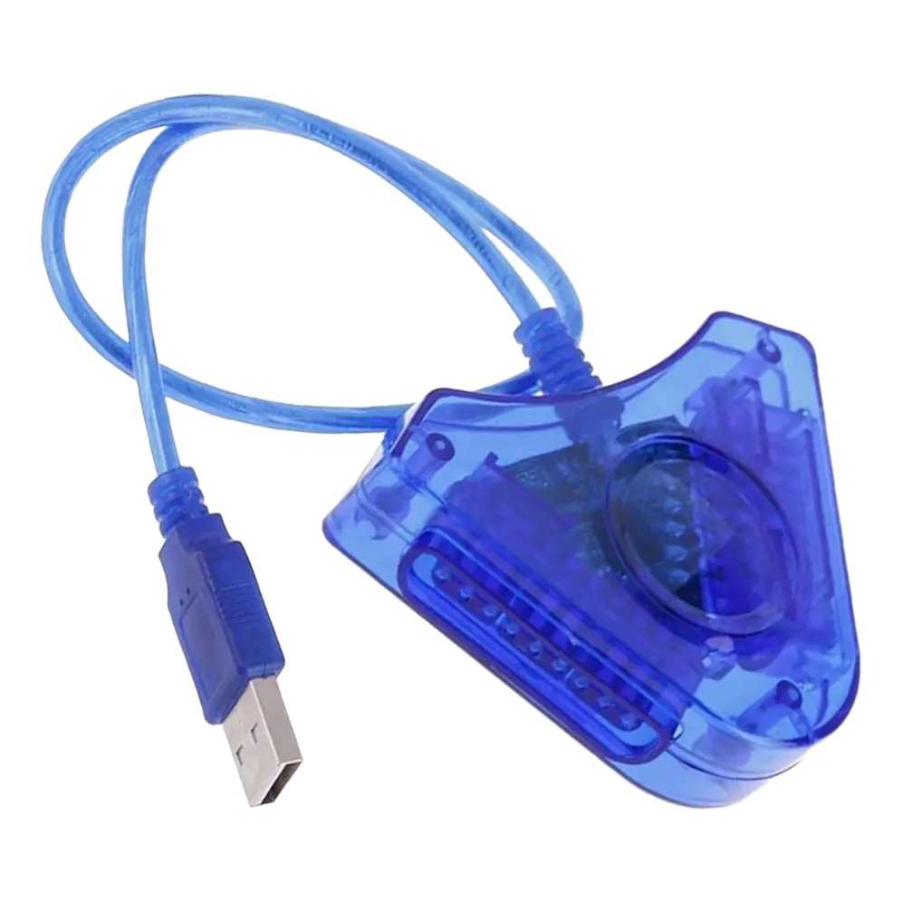 Adaptateur PS2 USB double pour deux manettes sur PC Adaptateur PS2 USB double pour deux manettes sur PC, vue de trois quarts