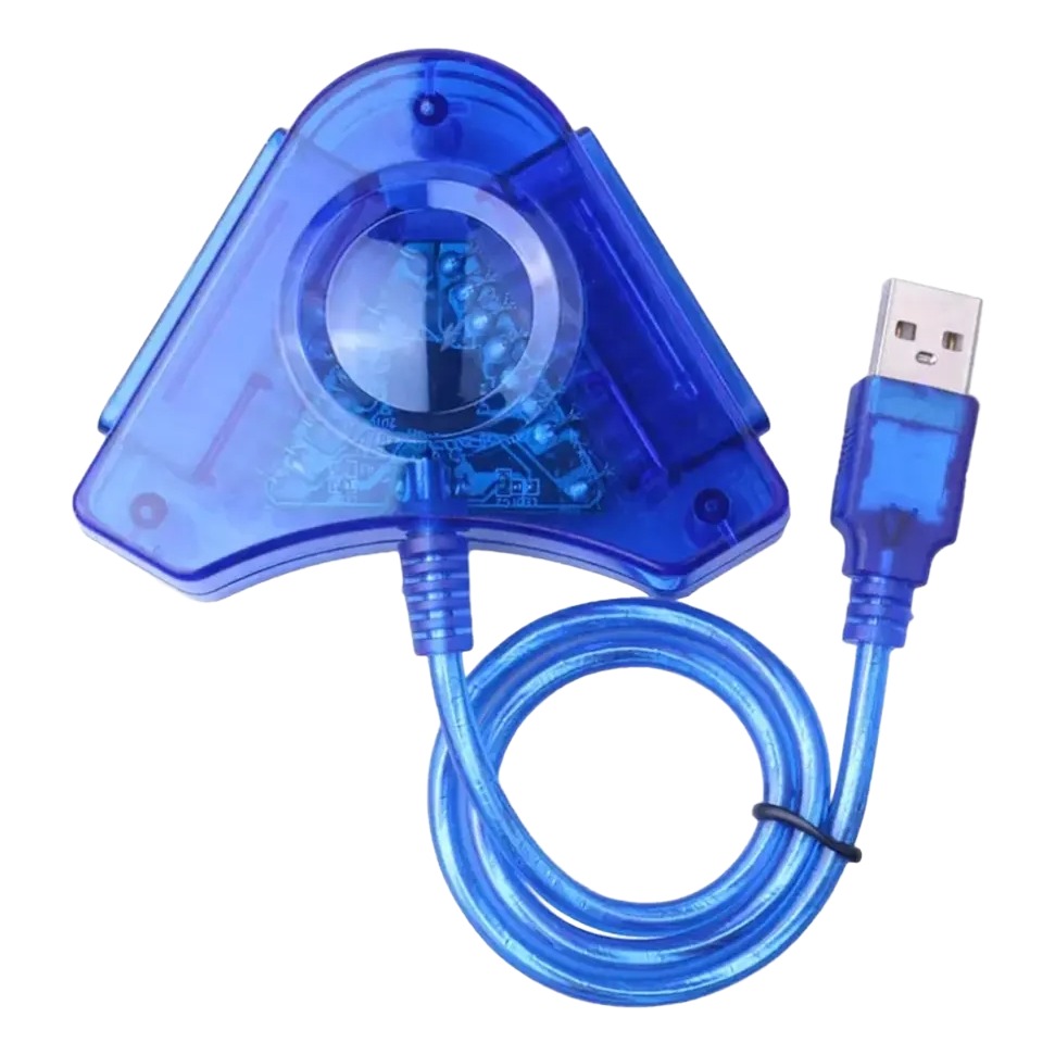 Adaptateur PS2 USB double pour deux manettes sur PC Adaptateur PS2 USB double pour deux manettes sur PC, vue de face