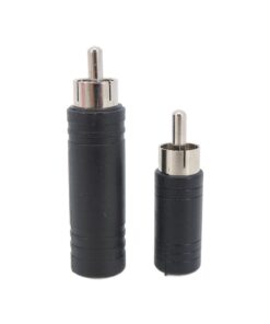 Adaptateur RCA mâle jack femelle, prise 6,35 mm ou 3,5 mm stéréo, vue de trois quarts