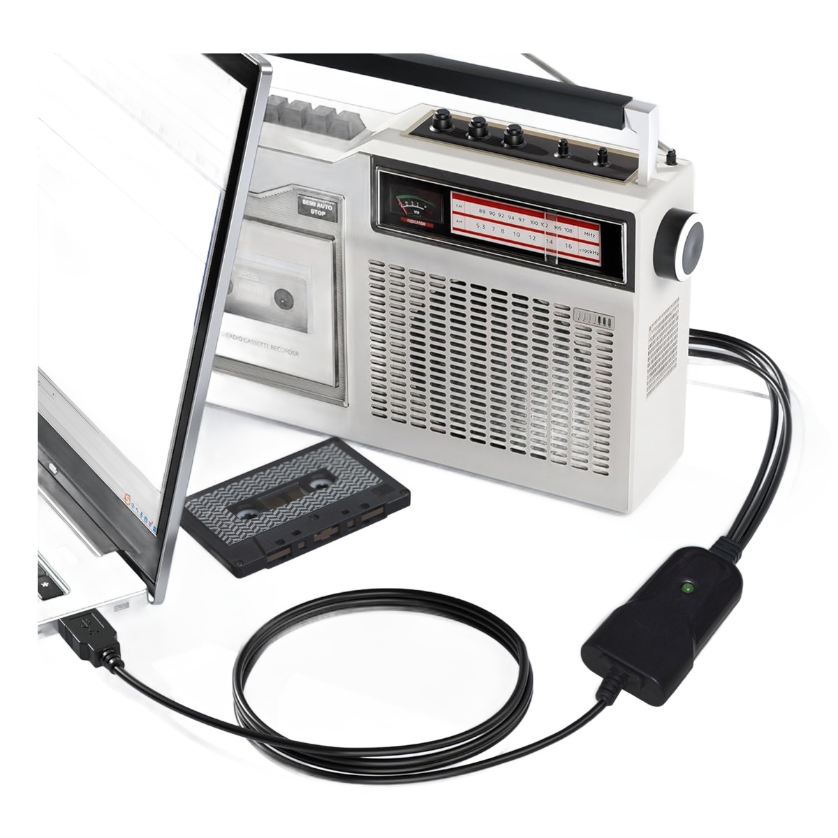 Adaptateur RCA USB pour numériser cassettes et minidisques Adaptateur RCA USB pour numériser cassettes et minidisques, vue principale