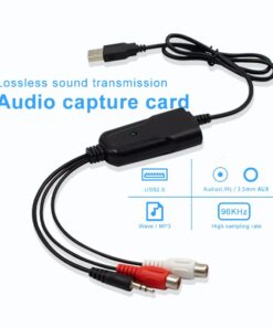 Adaptateur RCA USB pour numériser cassettes et minidisques, vue de trois quarts