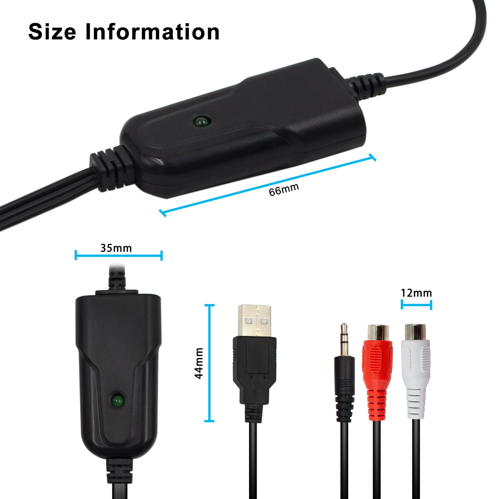 Adaptateur RCA USB pour numériser cassettes et minidisques Adaptateur RCA USB pour numériser cassettes et minidisques, detail