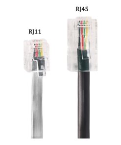 Adaptateur RJ11 RJ45 en câble plat, fiche RJ11 mâle et RJ45 mâle, 2, vue de face