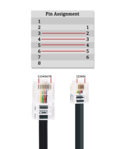 Adaptateur RJ11 RJ45 en câble plat, fiche RJ11 mâle et RJ45 mâle, 2, detail