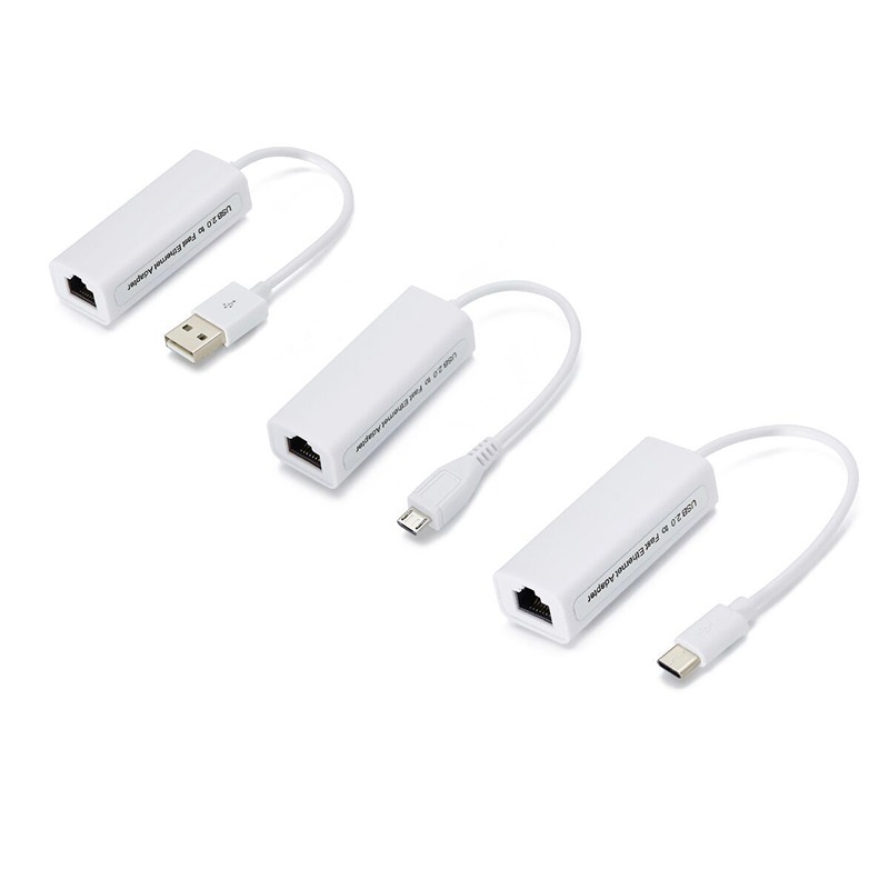Adaptateur RJ45 USB 100 Mbit/s blanc, fiche USB, micro USB ou USB-C Adaptateur RJ45 USB 100 Mbit/s blanc, fiche USB, micro USB ou USB-C, vue principale