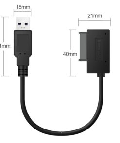 Adaptateur SATA slim 13 broches vers USB pour lecteur optique, vue de profil