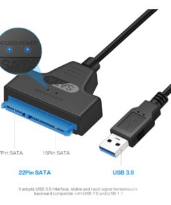 Adaptateur SATA USB pour disque 2,5 pouces, USB 3.0, 2.0 ou USB-C, vue de trois quarts