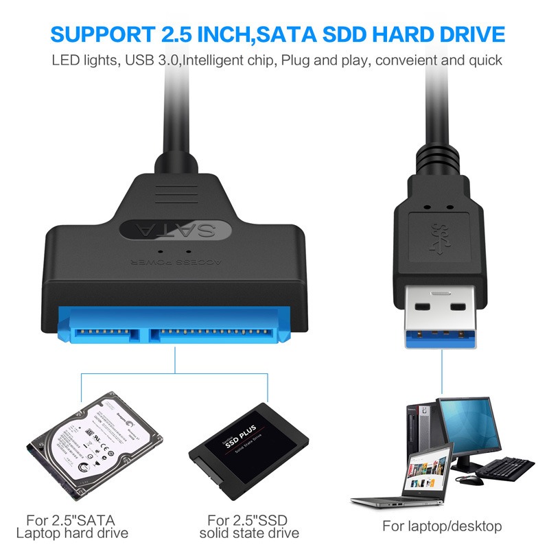 Adaptateur SATA USB pour disque 2,5 pouces, USB 3.0, 2.0 ou USB-C Adaptateur SATA USB pour disque 2,5 pouces, USB 3.0, 2.0 ou USB-C, detail