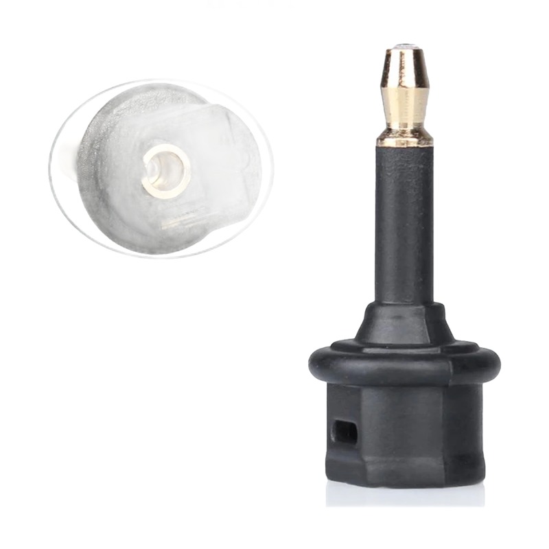 Adaptateur Toslink mini jack, prise optique carrée vers fiche 3,5 mm Adaptateur Toslink mini jack, prise optique carrée vers fiche 3,5 mm, vue de trois quarts